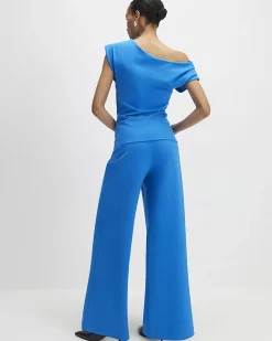 Blue Stretch Wide Leg Trousers