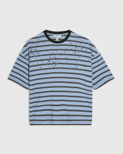 Blue Stripe Embellished T-Shirt