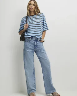Blue Stripe Embellished T-Shirt