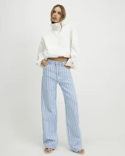 Blue Stripe Relaxed Straight Leg Jeans