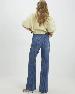 Blue Stripe Relaxed Straight Leg Jeans