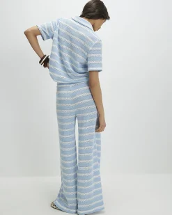 Blue Striped crochet Wide Leg Trousers