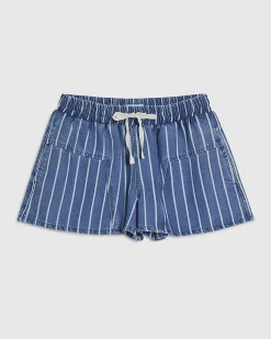 Blue Striped Denim Shorts