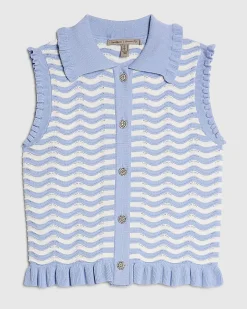Blue Striped Knit Collared Tank Top