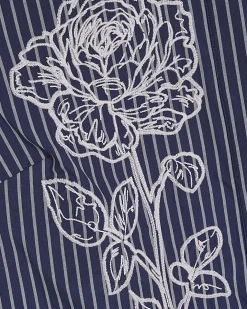 Blue Striped Long Sleeve Embroidered Shirt