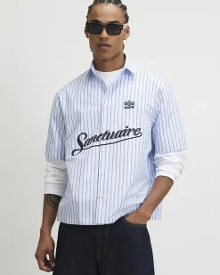 Blue Striped Sanctuaire Badged Shirt