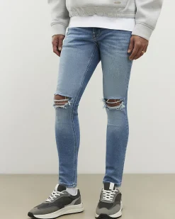Blue Super Skinny Fit Ripped Stretch Jeans