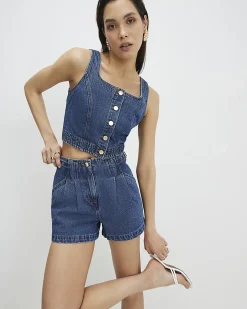 Blue Tab Side Tailored Denim Shorts