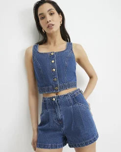 Blue Tab Side Tailored Denim Shorts