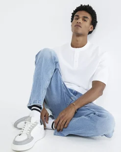 Blue Tapered Fit Stretch Jeans