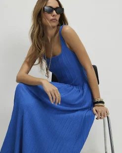 Blue Textured Midi Dress