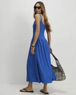 Blue Textured Midi Dress