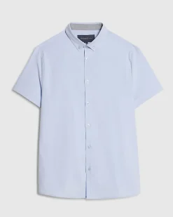 Blue Textured Muscle Fit Short Sleeve Shirt