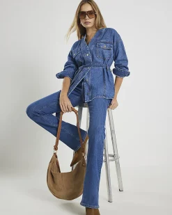 Blue Tie front Denim Jacket