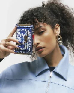 Blue Tile Print Mini Purse