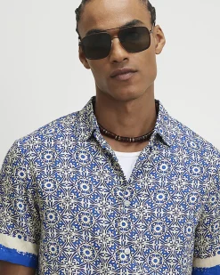 Blue Tile Print Shirt