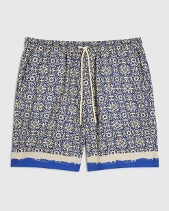Blue Tile Print Shorts