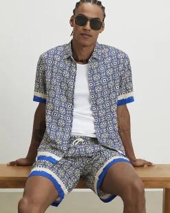 Blue Tile Print Shorts