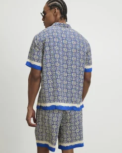Blue Tile Print Shorts