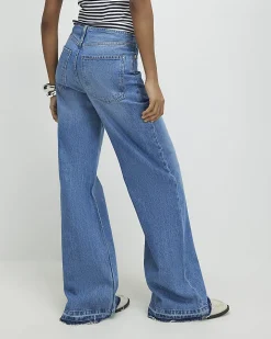 Blue Turn Down Hem Wide Leg Jeans