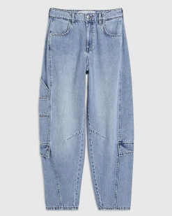 Blue Utility Pleat Barrel Leg Jeans