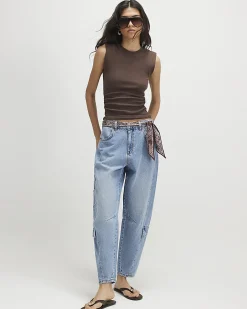Blue Utility Pleat Barrel Leg Jeans