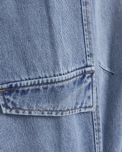Blue Utility Pleat Barrel Leg Jeans