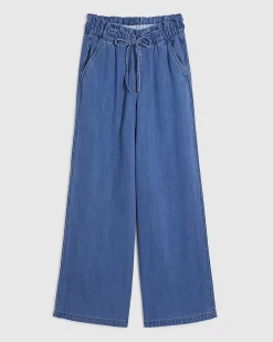 Blue Wide Leg Paperbag Jeans
