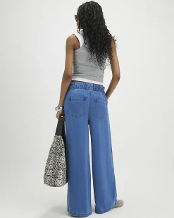 Blue Wide Leg Paperbag Jeans