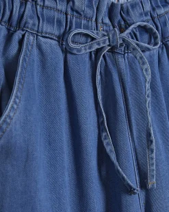 Blue Wide Leg Paperbag Jeans