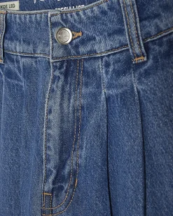 Blue Wide Leg Pleated Cargo Pocket Jeans