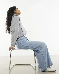 Blue Wide Leg Pyjama Style Drawstring Jeans