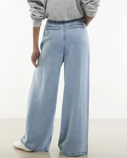 Blue Wide Leg Pyjama Style Drawstring Jeans