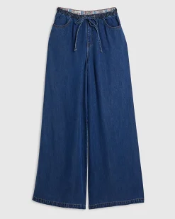 Blue Wide Leg Pyjama Style Drawstring Jeans