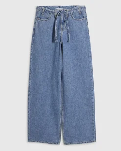 Blue Wide Leg Tie Front Jeans