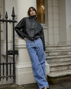 Blue Wide Leg Tie Front Jeans
