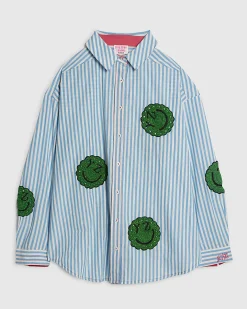 Blue Year Zero Stripe Smiley Face Shirt