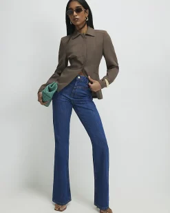 Blue Yoke Detail Bootcut Jeans