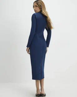 Blue Zip Through Denim Midi Dress