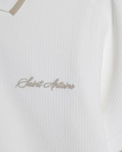 Boys White Textured Polo Shirt