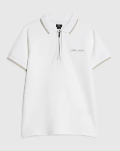 Boys White Textured Polo Shirt