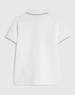 Boys White Textured Polo Shirt
