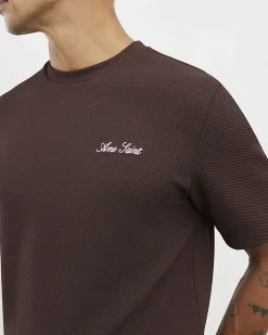 Brown Slim Fit Textured Midweight T-Shirt