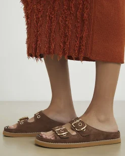 Brown Animal Footbed Double Strap Sandals