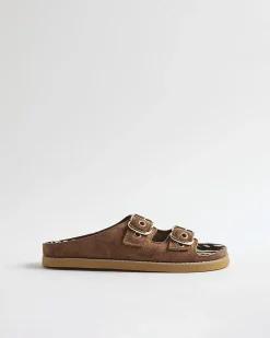 Brown Animal Footbed Double Strap Sandals
