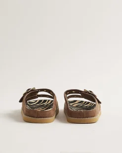 Brown Animal Footbed Double Strap Sandals