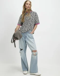 Brown Animal Print Whipstitch T-Shirt