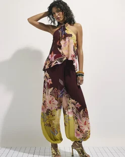 Brown Balloon Floral Print Trousers