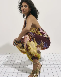 Brown Balloon Floral Print Trousers