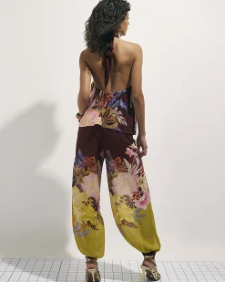 Brown Balloon Floral Print Trousers